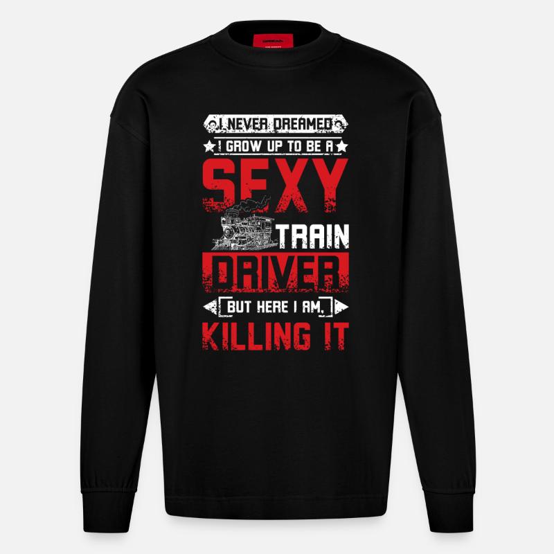 Sexy train driver - Heavyweight Oversized Organic Langarmshirt Made in EU - SOLID BLACK