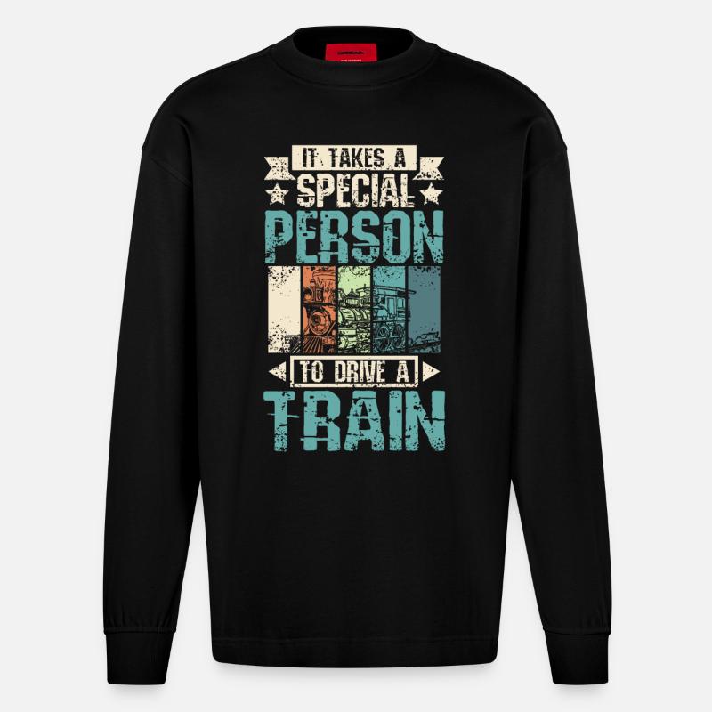 Cool train driver - Heavyweight Oversized Organic Langarmshirt Made in EU - SOLID BLACK