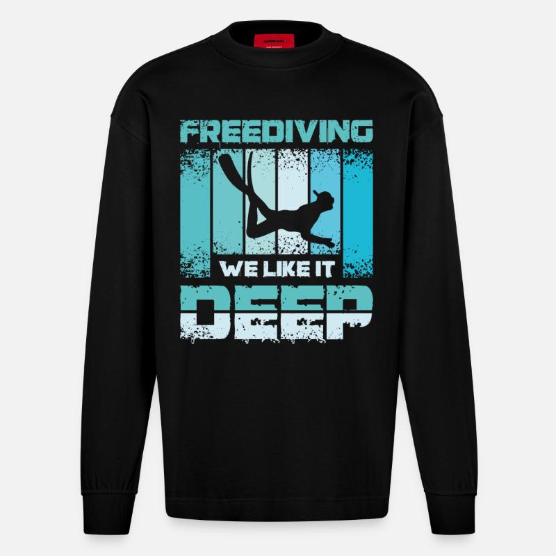 Freediving we like it deep - Heavyweight Oversized Organic Langarmshirt Made in EU - SOLID BLACK