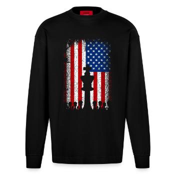 États-Unis drapeau américain Échecs - Manches longues bio épais oversize fabriqué en UE - SOLID BLACK - Devant