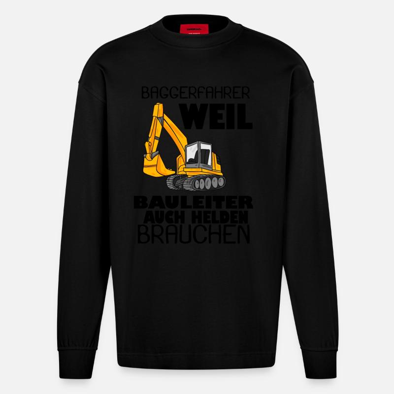 Bauleiter Held Baggerfahrer Spruch - Heavyweight Oversized Organic Langarmshirt Made in EU - SOLID BLACK