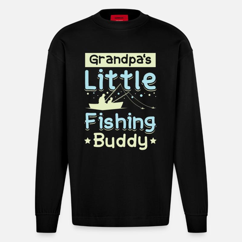 Grand-père petit copain de pêche - Manches longues bio épais oversize fabriqué en UE - SOLID BLACK