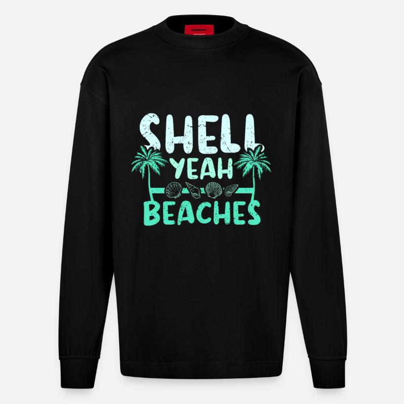 Shell yeah beaches - Heavyweight Oversized Organic Langarmshirt Made in EU - SOLID BLACK