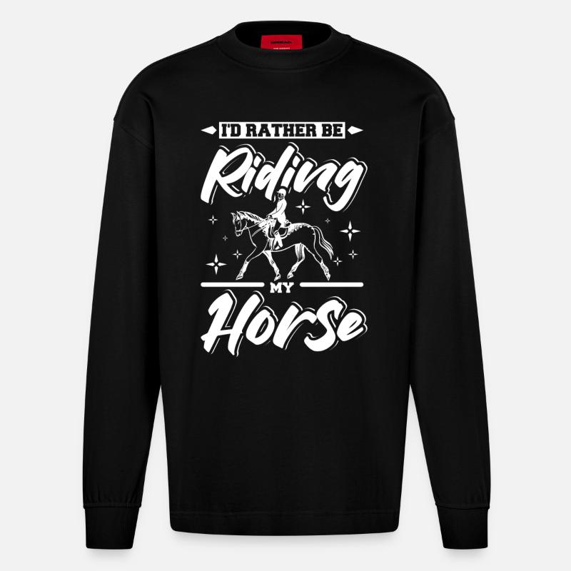 Je préfère monter à cheval - Manches longues bio épais oversize fabriqué en UE - SOLID BLACK