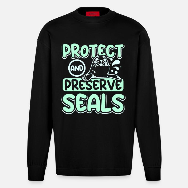 Protéger et préserver les phoques - Manches longues bio épais oversize fabriqué en UE - SOLID BLACK