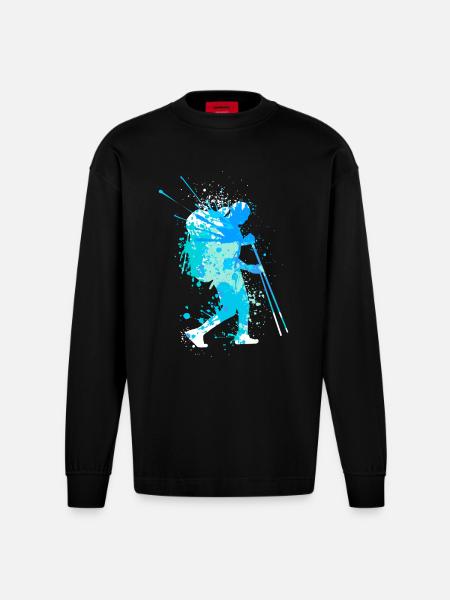 Splash Wanderer Winter Hiking - Heavyweight Oversized Organic Longsleeve Shirt Made in EU - SOLID BLACK