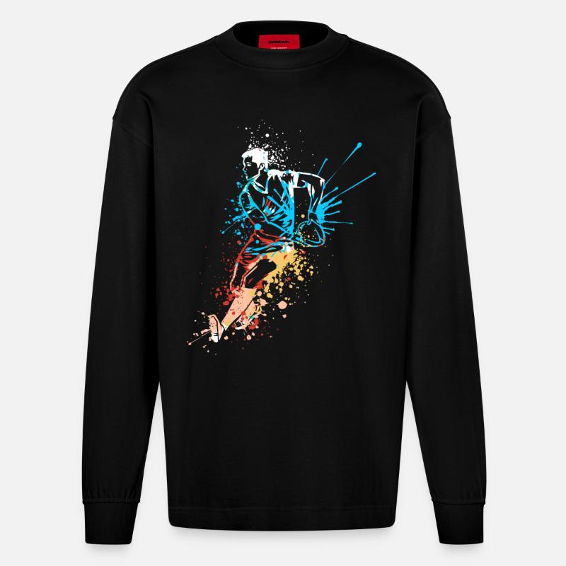 Splash Art Rugby Player - Manches longues bio épais oversize fabriqué en UE - SOLID BLACK