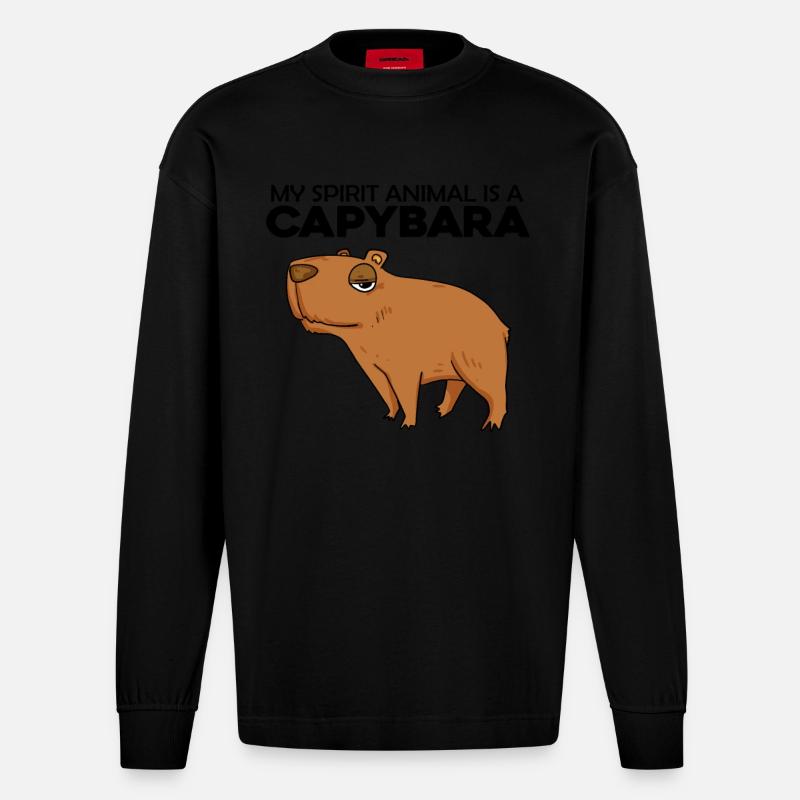 Capybara Capybara Cadeau - Manches longues bio épais oversize fabriqué en UE - SOLID BLACK