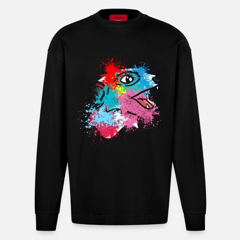 Splash Art Surikate Erdmännchen - Heavyweight Oversized Organic Langarmshirt Made in EU - SOLID BLACK