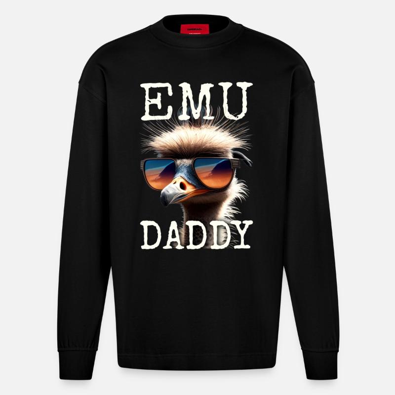 Emu Isä Lintu Strutsi Ratite Isä Isänpäivä Emu - Heavyweight Oversized Organic pitkähihainen paita Made in EU - SOLID BLACK