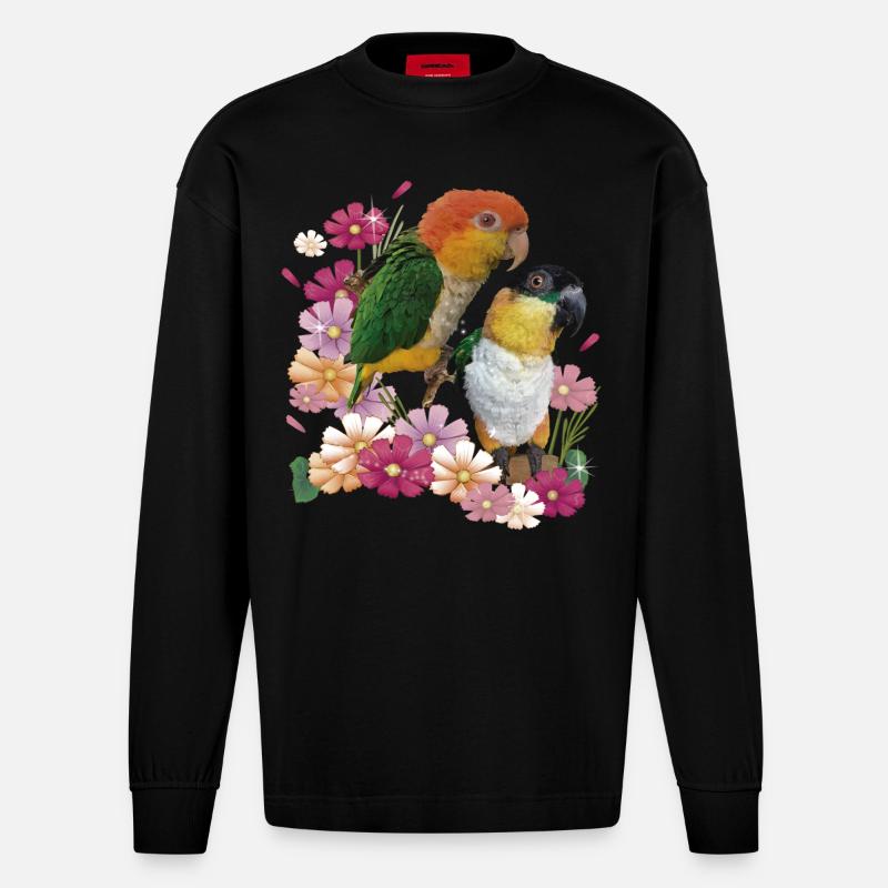 Der orangeköpfige Caique - Heavyweight Oversized Organic Langarmshirt Made in EU - SOLID BLACK