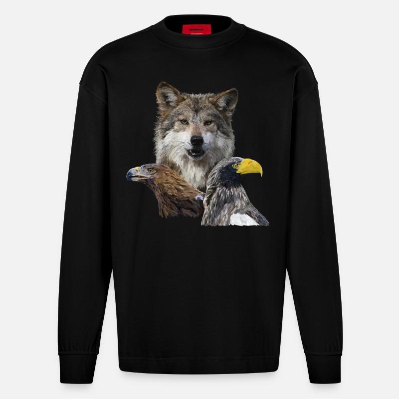 Wolf und Adler - Heavyweight Oversized Organic Langarmshirt Made in EU - SOLID BLACK