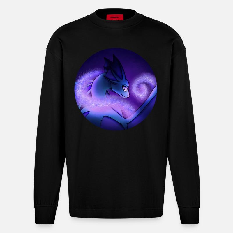Sternenstaub-Drache - Heavyweight Oversized Organic Langarmshirt Made in EU - SOLID BLACK