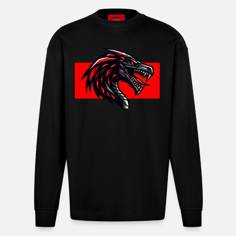 Roter Drache - Heavyweight Oversized Organic Langarmshirt Made in EU - SOLID BLACK
