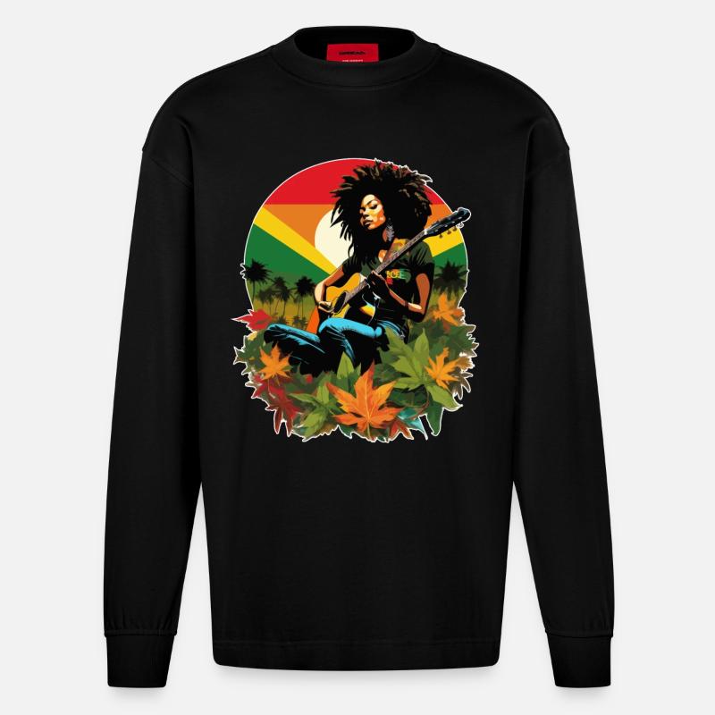 Guitariste de reggae rastafari - Manches longues bio épais oversize fabriqué en UE - SOLID BLACK