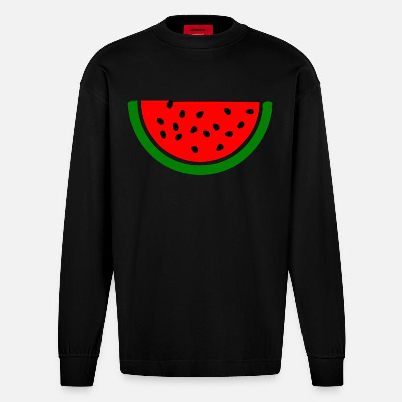 Wassermelone melone - Heavyweight Oversized Organic Langarmshirt Made in EU - SOLID BLACK