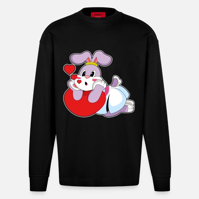 Mariage Rabbit Bride Heart - Manches longues bio épais oversize fabriqué en UE - SOLID BLACK