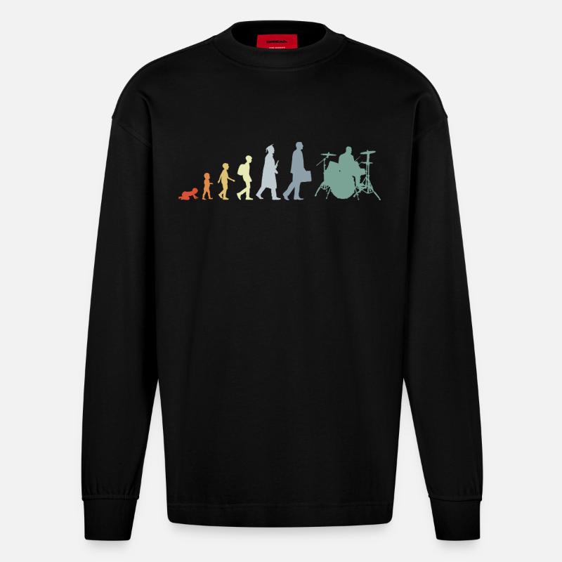 Drummer Evolution - Heavyweight Oversized Organic Longsleeve Shirt Made in EU - SOLID BLACK