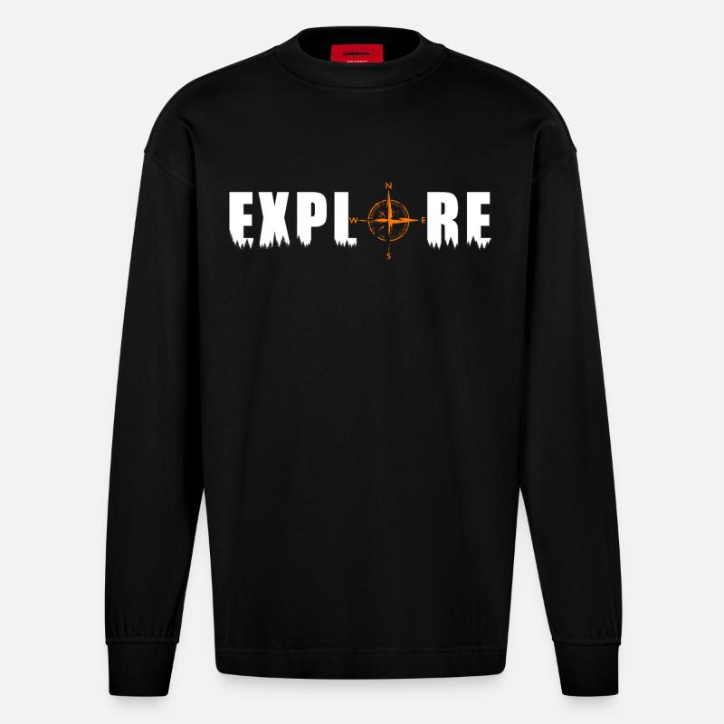 Explore Motiv mit einem Kompass - Heavyweight Oversized Organic Langarmshirt Made in EU - SOLID BLACK