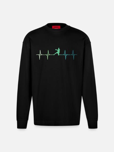 Handball, Herzschlag, Handball - Heavyweight Oversized Organic Langarmshirt Made in EU - SOLID BLACK