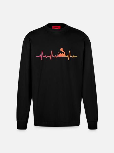 Sunset Heartbeat Train Locomotive Train - Heavyweight Oversized Organic Longsleeve Shirt Made in EU - SOLID BLACK
