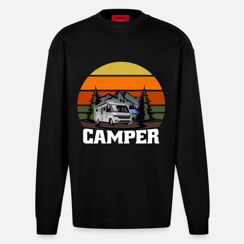 Camper Camperin Wohnwagen Geschenk - Heavyweight Oversized Organic Langarmshirt Made in EU - SOLID BLACK