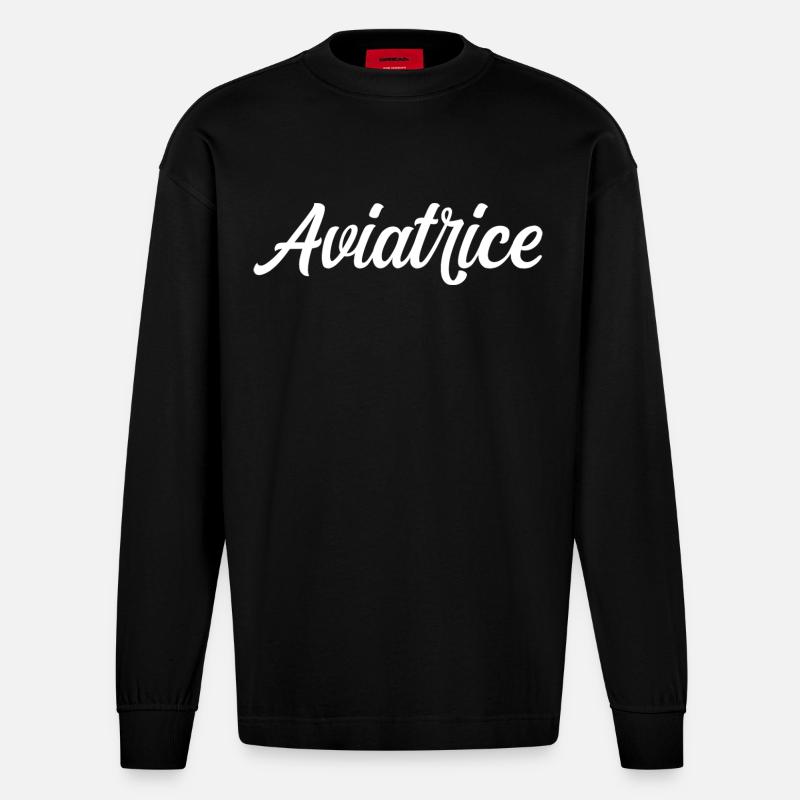 Fliegerpilot Flugzeugflug - Heavyweight Oversized Organic Langarmshirt Made in EU - SOLID BLACK