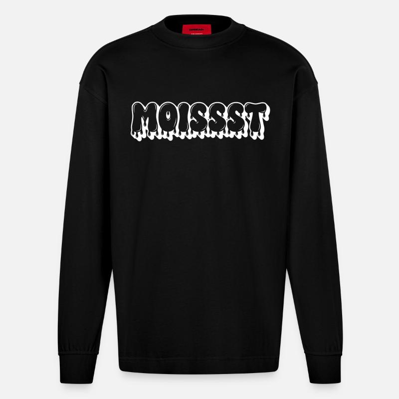 Feuchter tropfender Text - Heavyweight Oversized Organic Langarmshirt Made in EU - SOLID BLACK