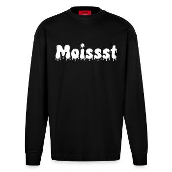 Feuchter tropfender Text - Heavyweight Oversized Organic Langarmshirt Made in EU - SOLID BLACK - Vorne