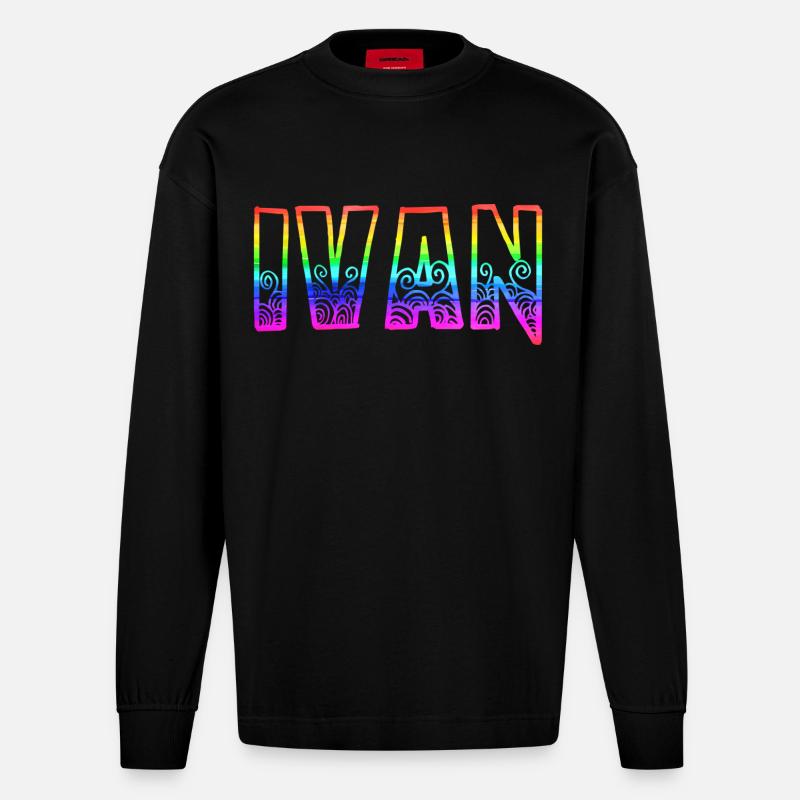 Ivan RS Rainbow - Heavyweight Oversized Organic Longsleeve Shirt Made in EU - SOLID BLACK