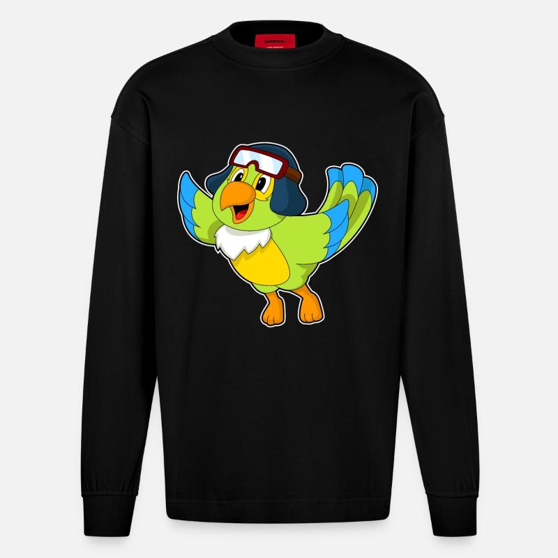 Parrot Pilot Pilot Cap - Heavyweight Oversized Organic Longsleeve Shirt Made in EU - SOLID BLACK
