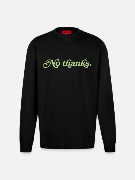 No thanks – Minimalistisches Statement - Heavyweight Oversized Organic Langarmshirt Made in EU - SOLID BLACK