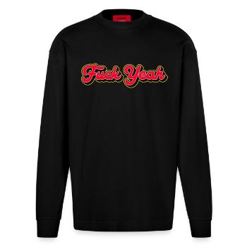 Verdammt ja, 3D Red Script - Heavyweight Oversized Organic Langarmshirt Made in EU - SOLID BLACK - Vorne