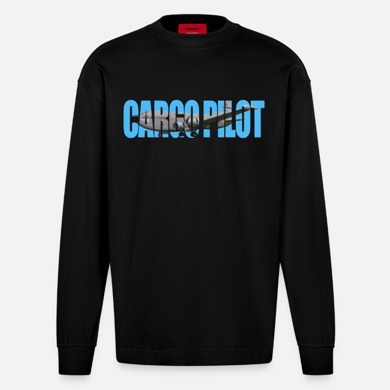 Cargo pilot C-124C - Heavyweight Oversized Organic Langarmshirt Made in EU - SOLID BLACK