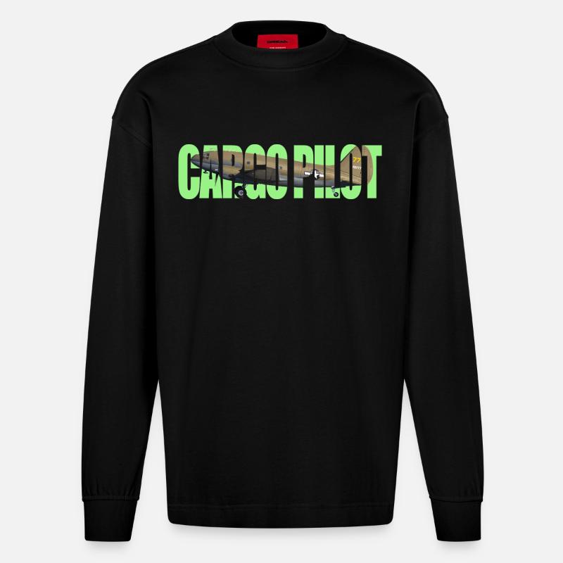 Cargo pilot C-46 - Heavyweight Oversized Organic Langarmshirt Made in EU - SOLID BLACK