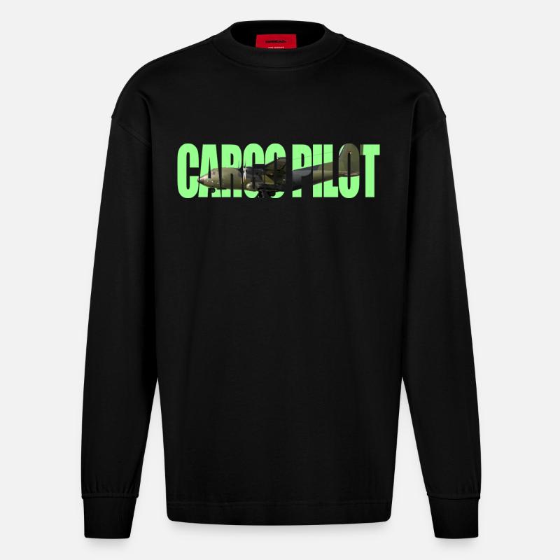 Cargo pilot C-160 - Heavyweight Oversized Organic Langarmshirt Made in EU - SOLID BLACK