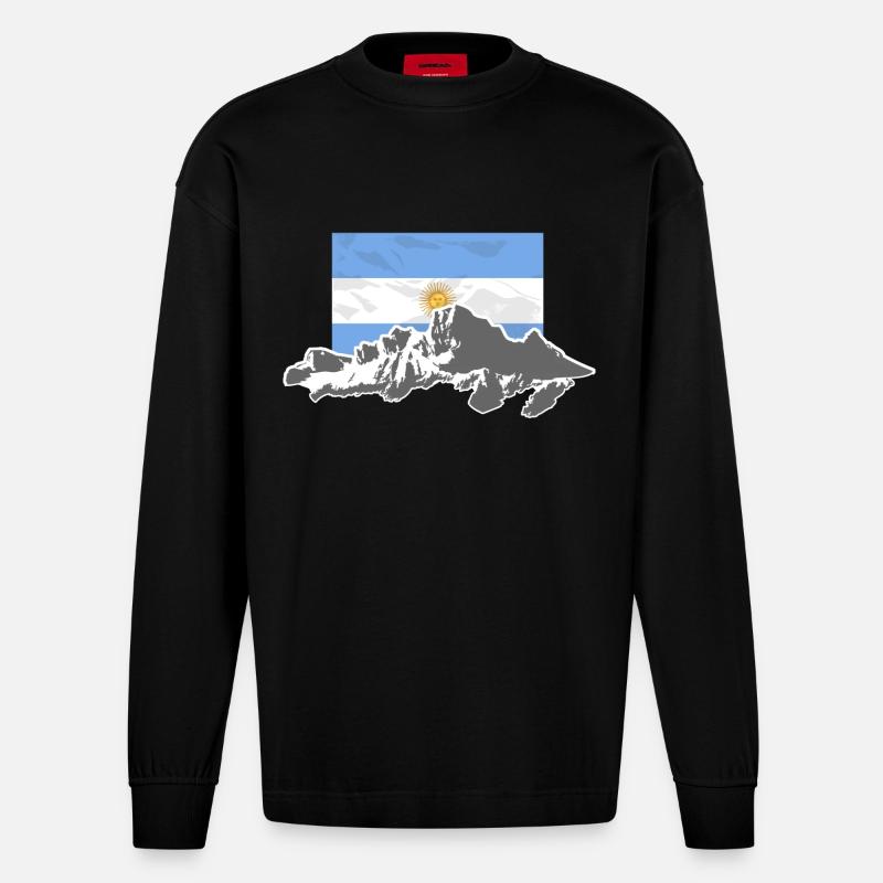 Argentina - Mountains & Flag - Manches longues bio épais oversize fabriqué en UE - SOLID BLACK