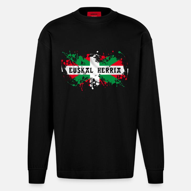 euskal herria - pays basque 59 - Manches longues bio épais oversize fabriqué en UE - SOLID BLACK