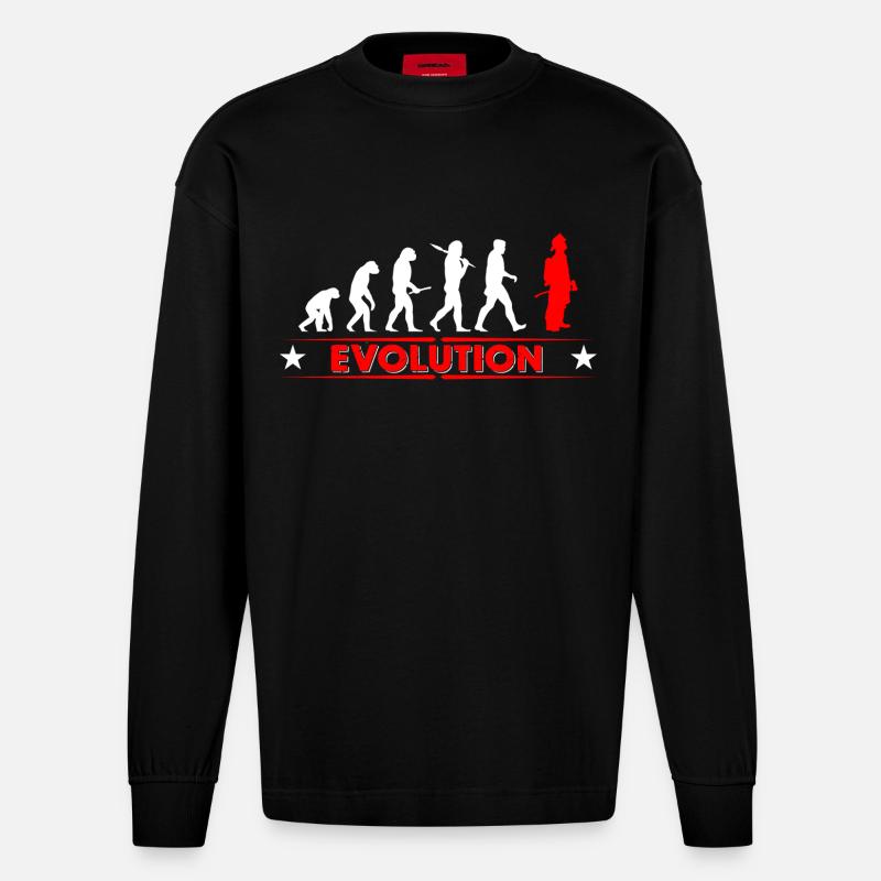 Fire evolution - red/white - Heavyweight Oversized Organic Longsleeve Shirt Made in EU - SOLID BLACK