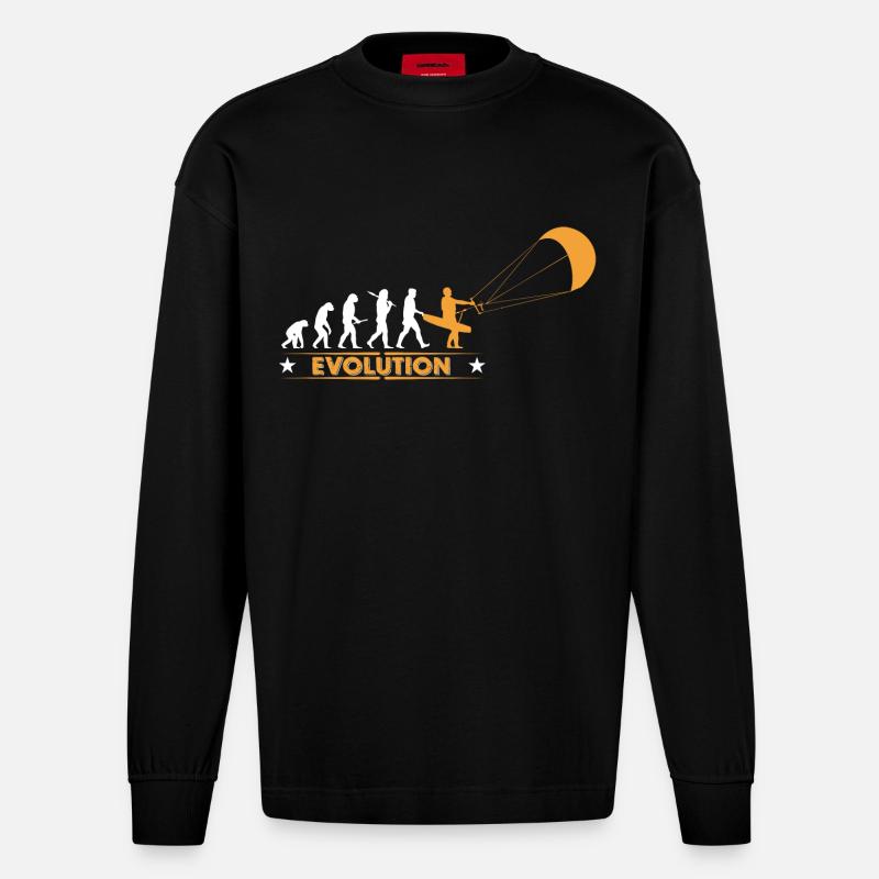 Kitesurfen - Evolution - Heavyweight Oversized Organic Langarmshirt Made in EU - SOLID BLACK