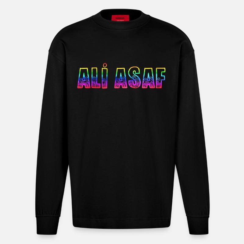 ali asaf rs regenbogen - Heavyweight Oversized Organic Langarmshirt Made in EU - SOLID BLACK