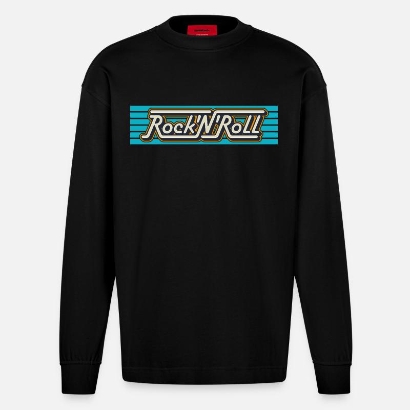 Rock 'n' Roll Retro-Typografie-Logo - Heavyweight Oversized Organic Langarmshirt Made in EU - SOLID BLACK