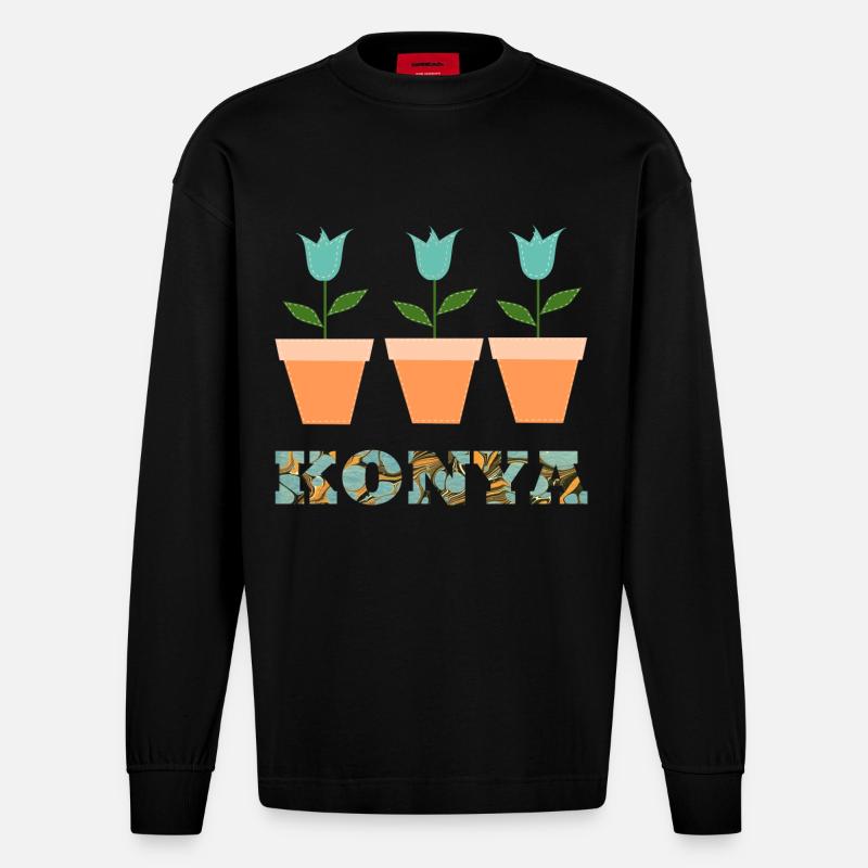 konya e 204 - Heavyweight Oversized Organic Langarmshirt Made in EU - SOLID BLACK