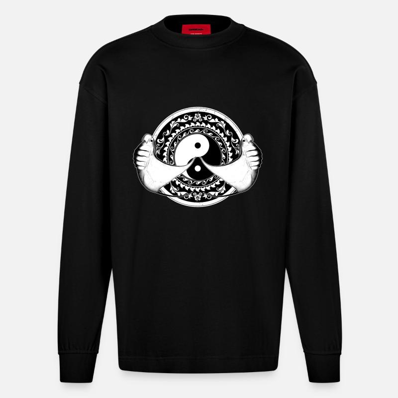 Yin Yang Mantarochen - Heavyweight Oversized Organic Langarmshirt Made in EU - SOLID BLACK