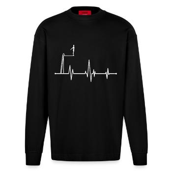 Heartbeat Tower Jumping DIVING Cliff Jumping - Heavyweight Oversized Organic Longsleeve Shirt Made in EU - SOLID BLACK - Front