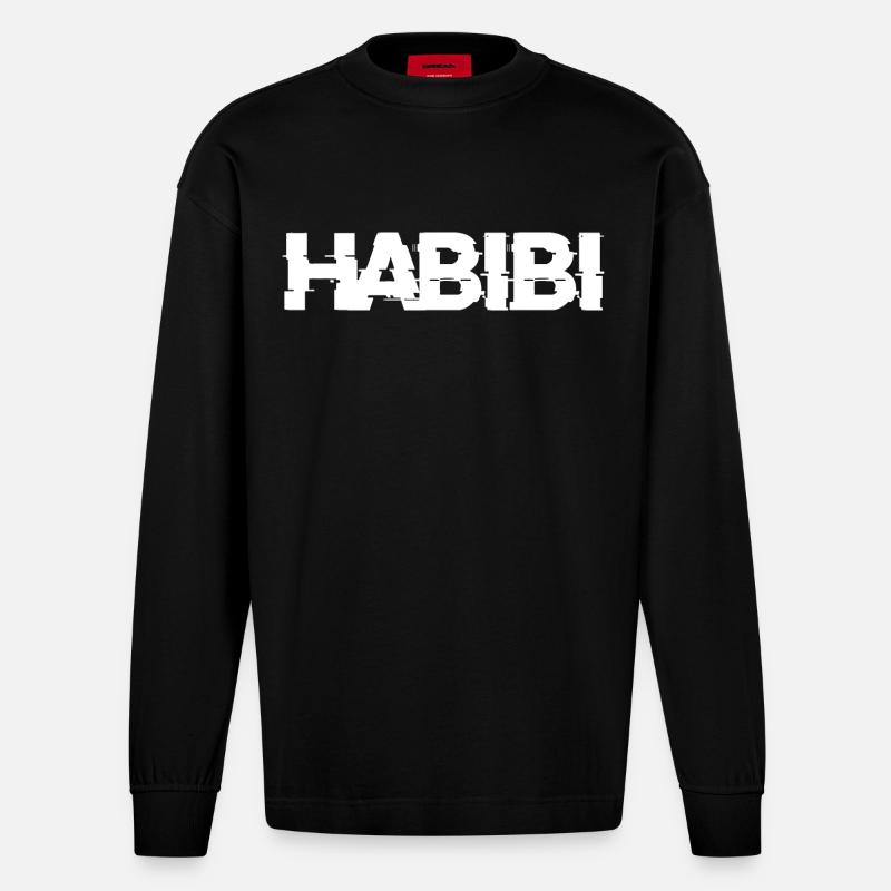 Lettrage Habibi - Manches longues bio épais oversize fabriqué en UE - SOLID BLACK