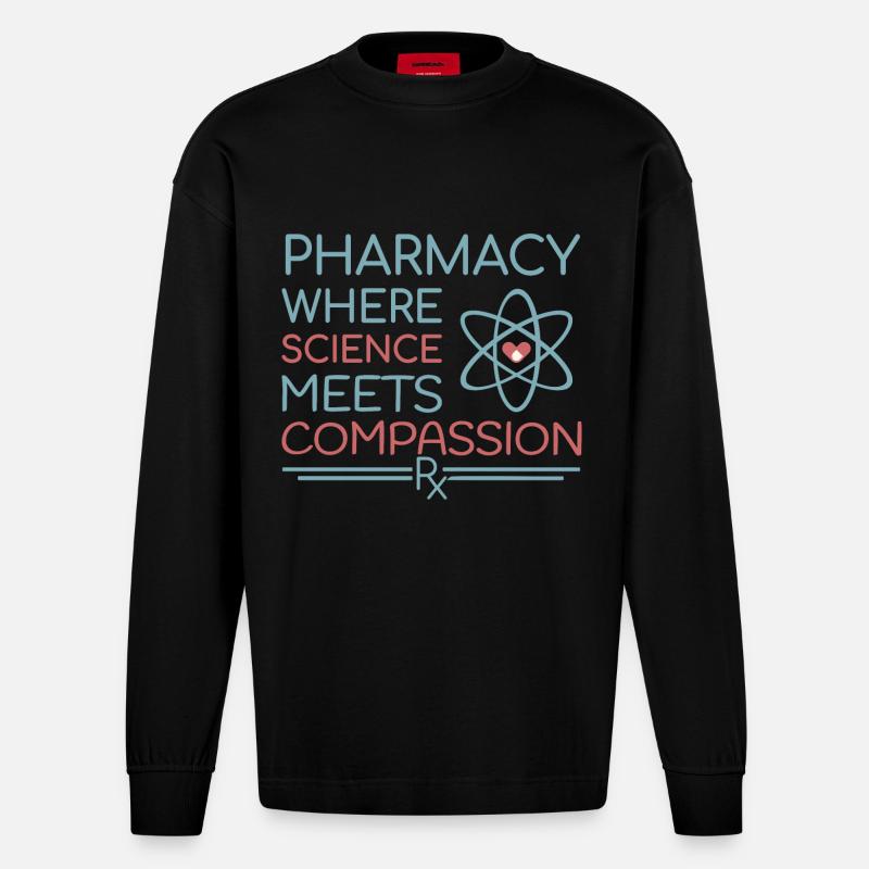 Pharmacy where science meets compassion - Heavyweight Oversized Organic Longsleeve Shirt Made in EU - SOLID BLACK