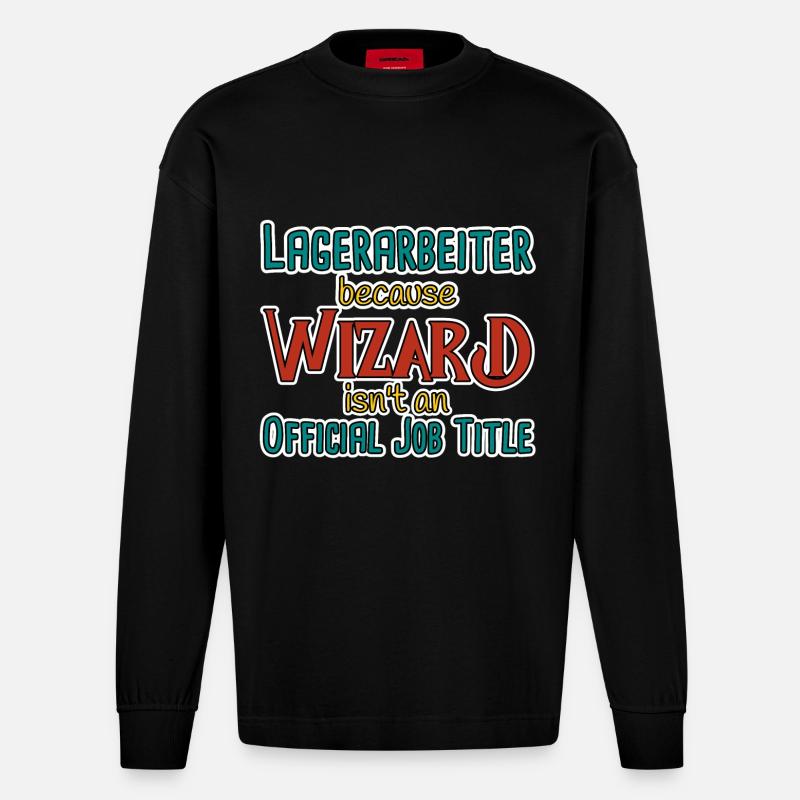Warehouse Worker Wizard - Heavyweight Oversized Organic Longsleeve Shirt Made in EU - SOLID BLACK