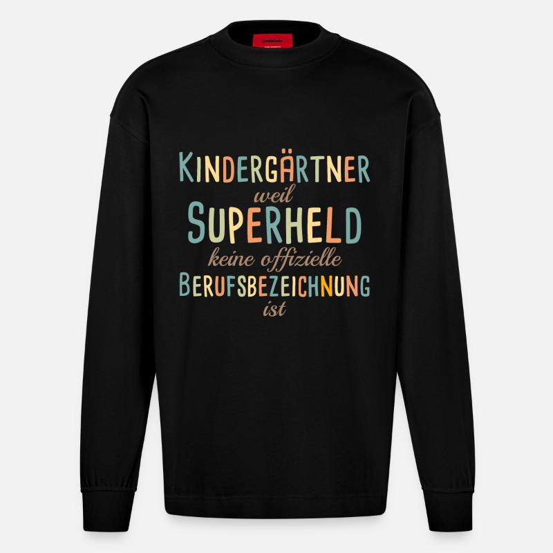 Kindergärtner Superheld Kindergarten - Heavyweight Oversized Organic Langarmshirt Made in EU - SOLID BLACK