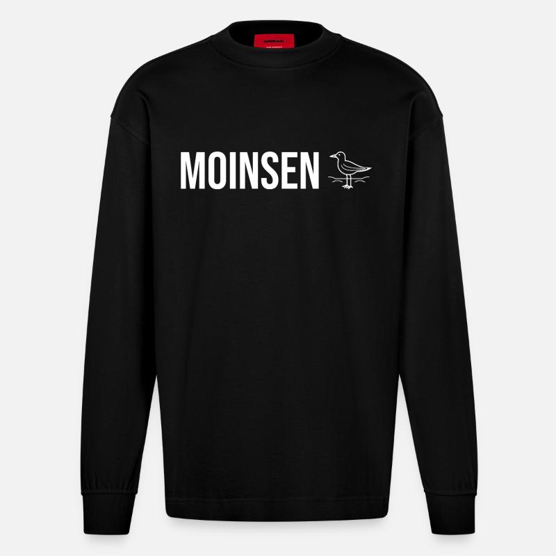 "Moinsen" - Möwen Edition - Heavyweight Oversized Organic Langarmshirt Made in EU - SOLID BLACK